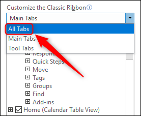Change Main Tabs to All Tabs.