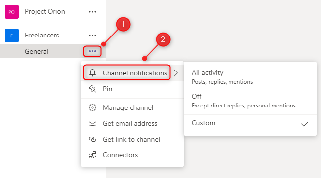 The Channel notifications option.