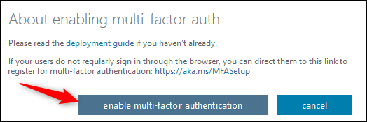 The enable multi-factor authentication button