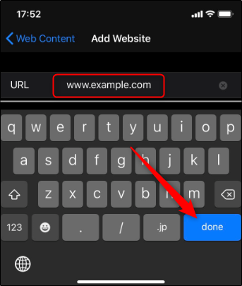 Type the URL, and then tap Done.