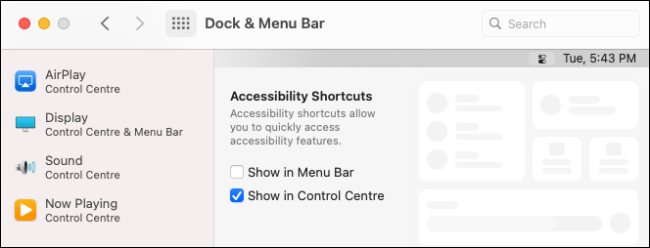 Customizing the macOS Control Center in Settings.