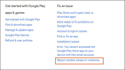 Click Report content issues or violations