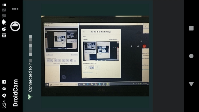 An Android phone being used as webcam on Windows 10 in the DroidCam app.