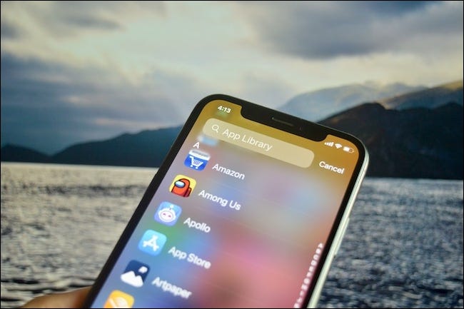 The App Library Search screen on iOS 14.