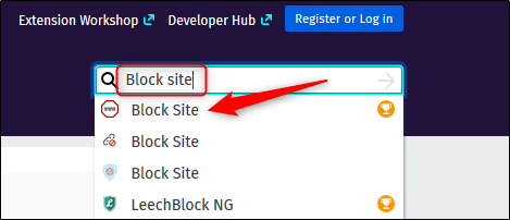 Click Block Site in the search results.