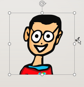 An animated GIF of the color transparency cursor moving over an image to select the blue trim of the cartoon man's shirt, and removing it.
