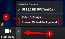 Click the up arrow, and then click Choose Virtual Background.