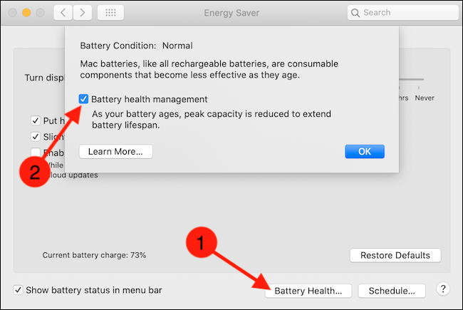 Click the Battery Health button and then uncheck the Battery Health Management option