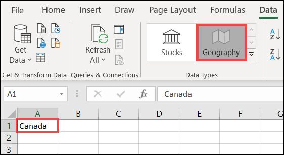 Click Data, and then click Geography.