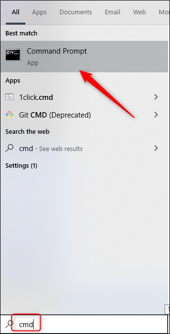 Click Command Prompt in the Windows 10 search results.