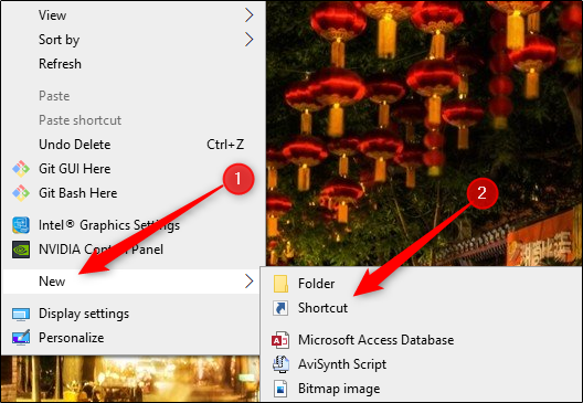 Hover over New, and then select Shortcut.