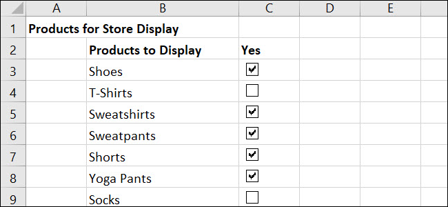 Checklist in Excel