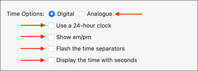The Time Options menu on Mac.