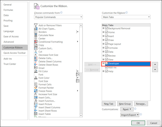 Add Developer to the Ribbon in Excel