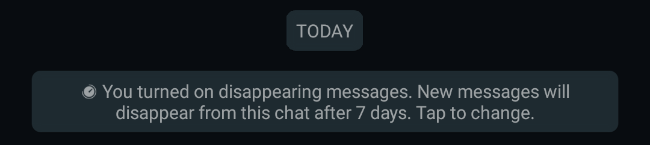 Disappearing messages note in WhatsApp chat