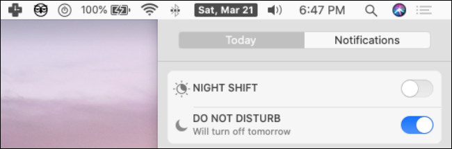 The Do Not Disturb toggle on a Mac.