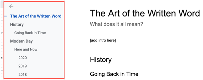 Document Outline in Google Docs