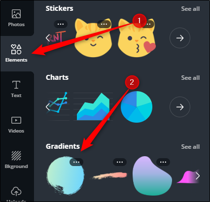 Click Elements and choose the one you want to add to your image. 