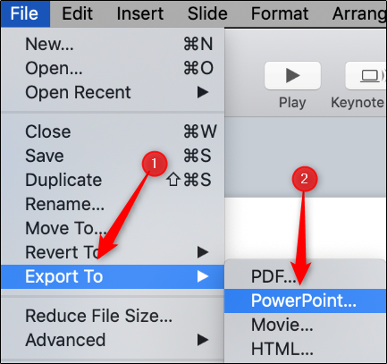 Hover over Export To, and then click PowerPoint.