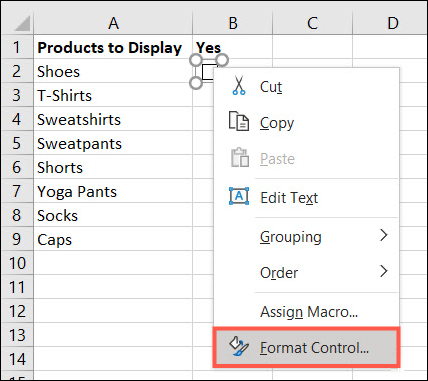 Right-click and pick Format Control