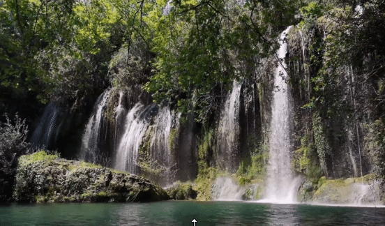 A GIF of seven running waterfalls.