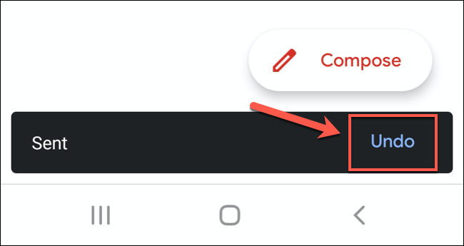 After sending an email in the Gmail app, tap Undo at the bottom of the screen to recall the email