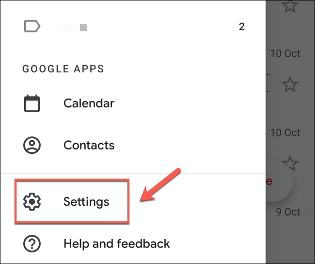 Tap the Settings option at the bottom of the Gmail menu.