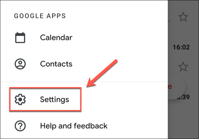 In the Gmail app menu, tap the Settings option.