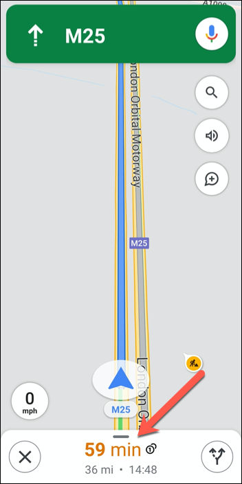 Tap the route information (containing ETAs) at the bottom of the Google Maps navigation interface