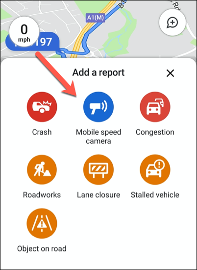 Click one of the available traffic report options to add it to your location in Google Maps