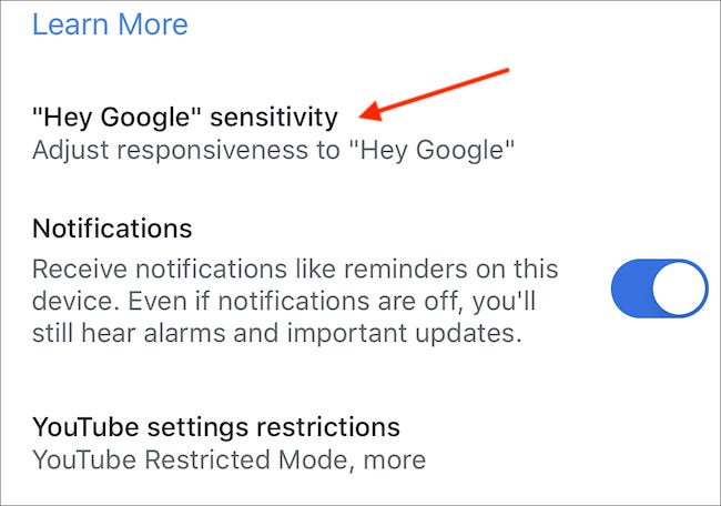 Select “’Hey Google’ Sensitivity.”