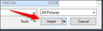 Click Insert after you select your image. 