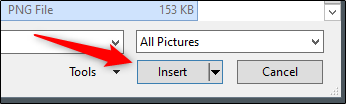 Click Insert after you select your image.
