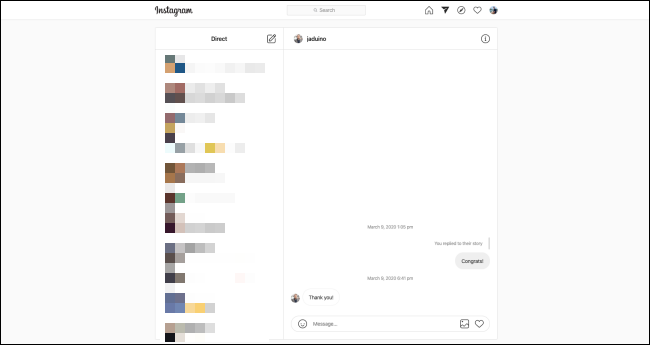 An Instagram direct message on a desktop browser.