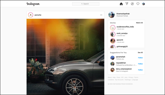 An Instagram feed on a desktop browser.