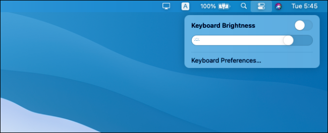 Keyboard brightness controls in macOS Big Sur.