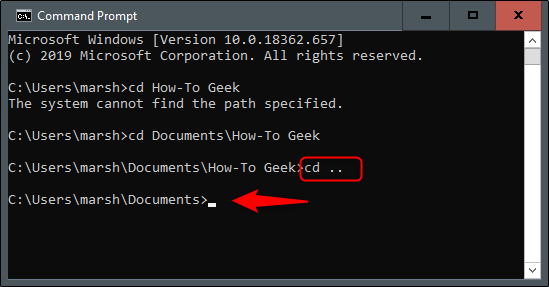 The cd . command in Command Prompt.