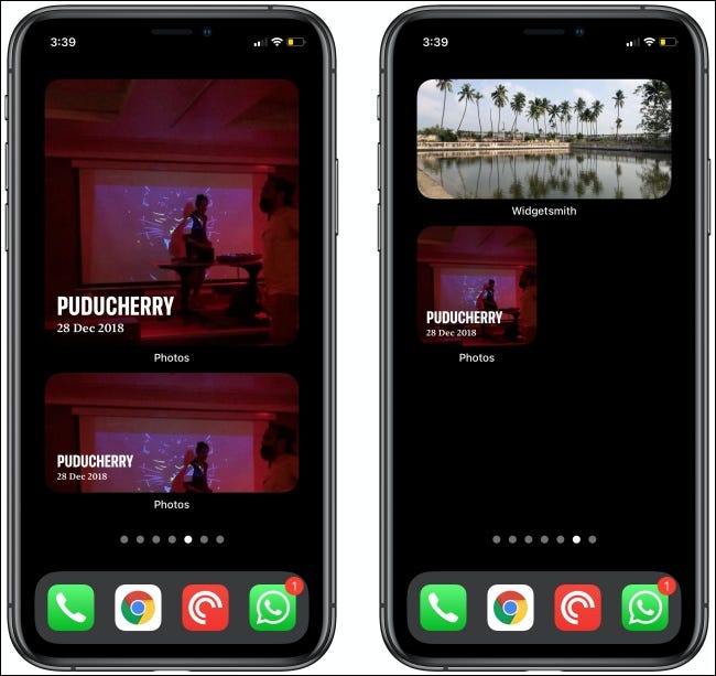 Photos Widgets on two iPhones.