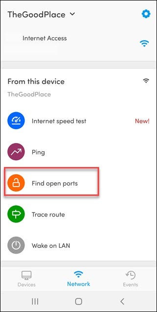 fing app with box around find open ports box