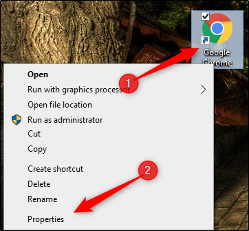 Properties option from the right-click menu