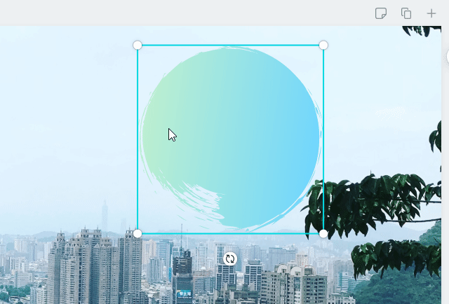 An animated GIF showing a Gradient element being resized and relocated in Canva.