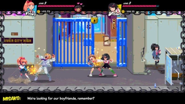 The River City Girls fighting opponents. 