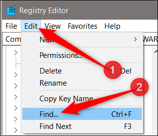 Click Edit, then click Find, once Registry Editor opens