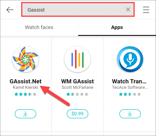 Type GAssist in the Search box in the Galaxy Store.