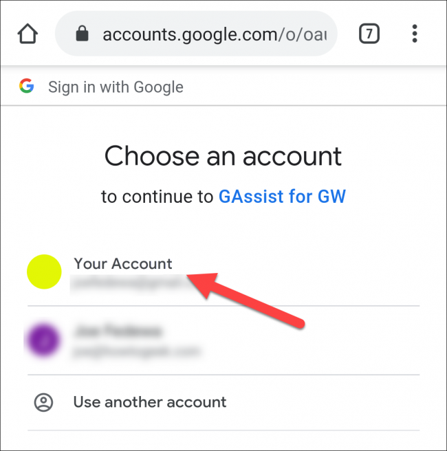 Select your Google account.