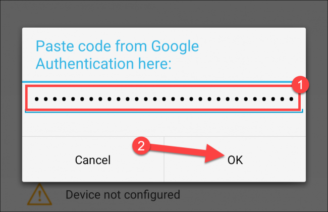 Paste the authentication code, and then tap OK.