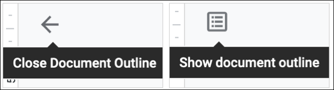 Icons to Show and Hide the Document Outline