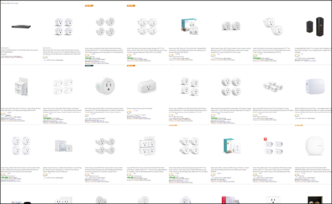An amazon search results showing over 20 smart plugs.