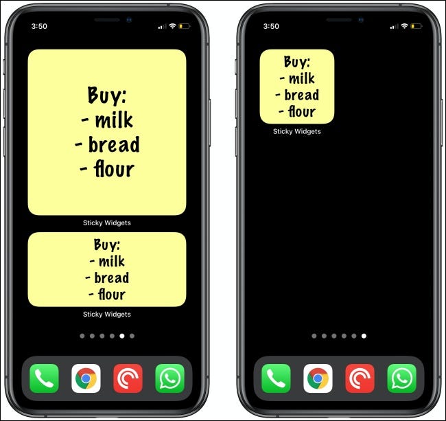 Grocery lists in Sticky Widgets for iPhone.