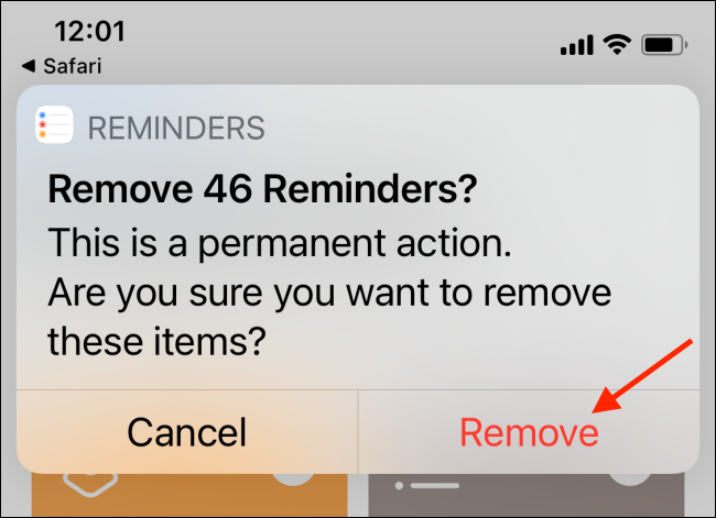 Tap Remove to delete all of your completed reminders.